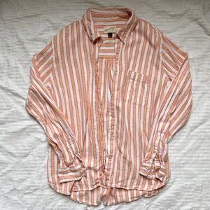 Universal Thread Peach & White Striped Long-Sleeve Button-Down Shirt